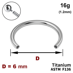 Ніжка підкови (Циркуляра) 6мм, 16g (1,2мм), Усередині різьблення, ТИТАН