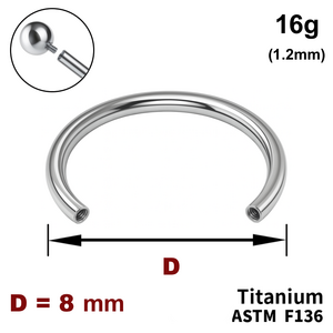 Ножка подковы 8мм, 16g (1,2мм), Внутри резьба, ТИТАН
