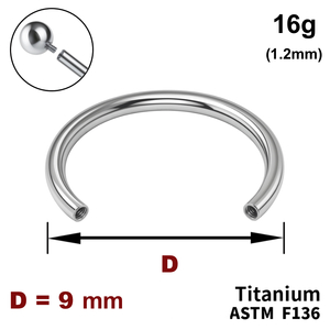 Ніжка підкови (Циркуляра) 9мм, 16g (1,2мм), Усередині різьблення, ТИТАН