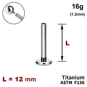 Ніжка лабрета 12мм, 16g (1,2мм), Усередині різьблення, ТИТАН
