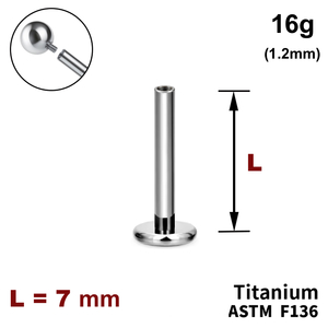 Ніжка лабрета 7мм, 16g (1,2мм), Усередині різьблення, ТИТАН