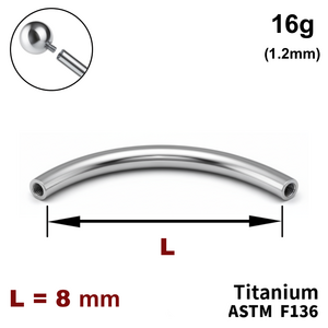 Ножка микробанана 8мм, 16g (1,2мм), Внутри резьба, ТИТАН