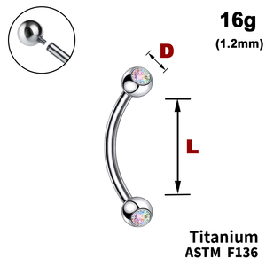 Мікробанан з кульками з Кристалом АВ, 16g&nbsp;(1.2мм), Усередині різьблення, ТИТАН