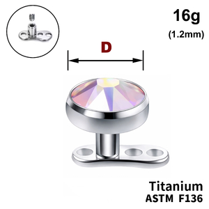 Мікродермал, завальцьований кристал AB, 16g (1.2мм), Усередині різьблення, ТИТАН