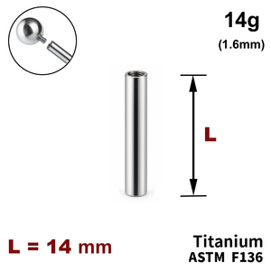 Ніжка штанги 14мм, 14g (1,6мм), Усередині різьблення, ТИТАН