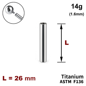 Ніжка штанги 26мм, 14g (1,6мм), Усередині різьблення, ТИТАН