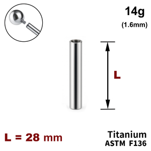 Ніжка штанги 28мм, 14g (1,6мм), Усередині різьблення, ТИТАН