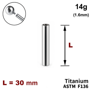 Ніжка штанги 30мм, 14g (1,6мм), Усередині різьблення, ТИТАН