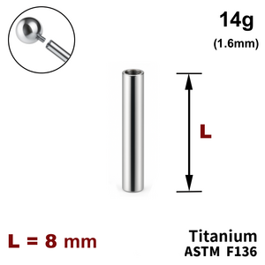 Ніжка штанги 8мм, 14g (1,6мм), Усередині різьблення, ТИТАН