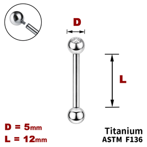 Штанга (барбел) 12мм з кульками 5мм, одна з яких з Прозорим Кристалом, Усередині різьблення, ТИТАН