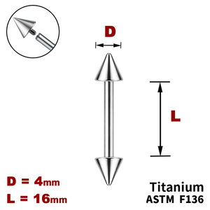 Штанга (барбел) 16мм з конусами 4мм, Усередині різьблення, ТИТАН