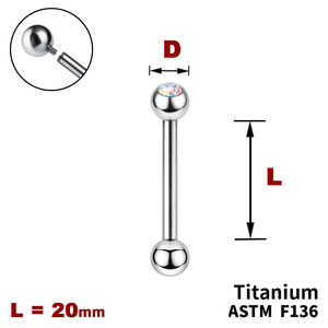 Штанга (барбел) 20мм з кульками, одна з яких з Кристалом AB, Усередині різьблення, ТИТАН