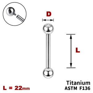 Штанга (барбел) 22мм з кульками, одна з яких з Прозорим Кристалом, Усередині різьблення, ТИТАН
