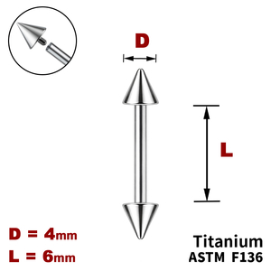 Штанга (барбел) 6мм з конусами 4мм, Усередині різьблення, ТИТАН