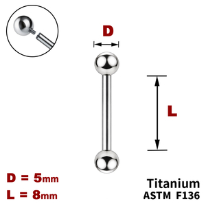 Штанга (барбел) 8мм з кульками 5мм, Усередині різьблення, ТИТАН