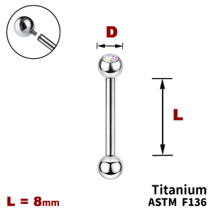 Штанга (барбел) 8мм з кульками, одна з яких з Кристалом AB, Усередині різьблення, ТИТАН