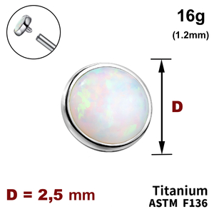 Накрутка диск з Опалом 2,5 мм, 16G (1,2 мм), ТИТАН, для пірсингу