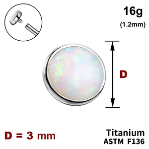 Накрутка диск з Опалом 3 мм, 16G (1,2 мм), ТИТАН, для пірсингу