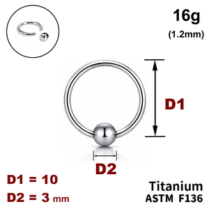 Кільце 10мм, з кулькою 3мм, 16g (1.2мм), ТИТАН