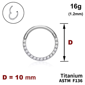 Кільце-клікер 10мм, з кристалами з боків, 16g (1.2мм), ТИТАН