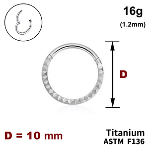 Кільце-клікер 10мм, з бічним тисненням, 16g (1.2мм), ТИТАН