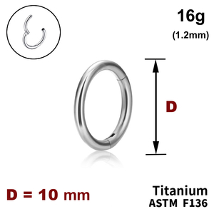 Кільце-клікер 10мм, гладке, 16g (1.2мм), ТИТАН