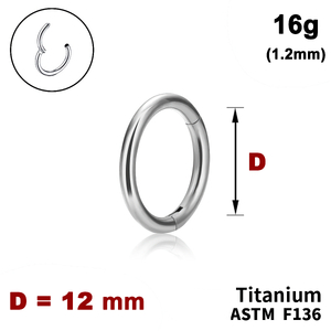 Кольцо-кликер 12мм, гладкое, 16g&nbsp;(1.2мм), ТИТАН