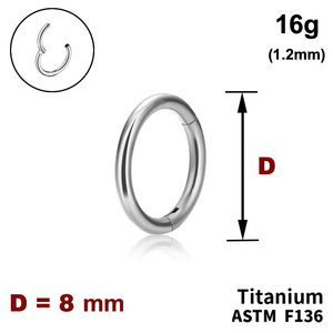 Кільце клікер гладке 16g (1.2мм) 8мм ТИТАН