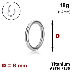 Кільце-клікер 8мм, гладке, 18g (1.0мм), ТИТАН