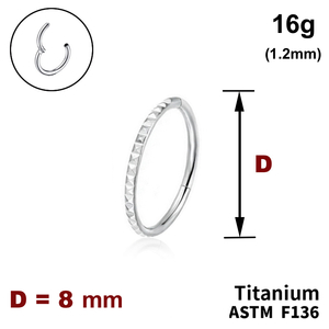 Кільце-клікер 8мм, з тисненням по кромці, 16g (1.2мм), ТИТАН